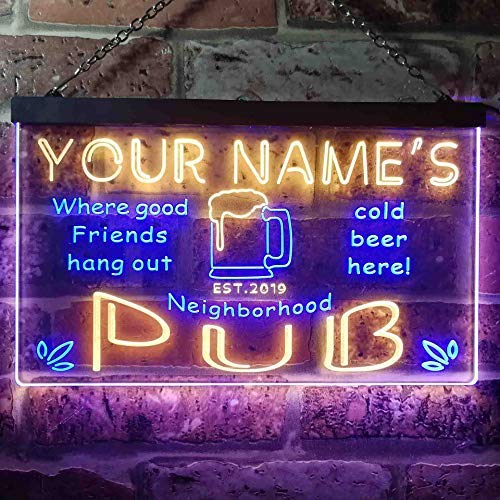 Personalized Neighborhood Pub Bar Dual LED Neon Light Sign